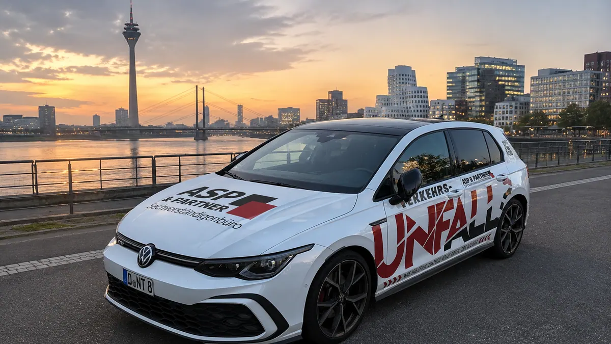 ASP Einsatzfahrzeug vor der Düsseldorfer Skyline