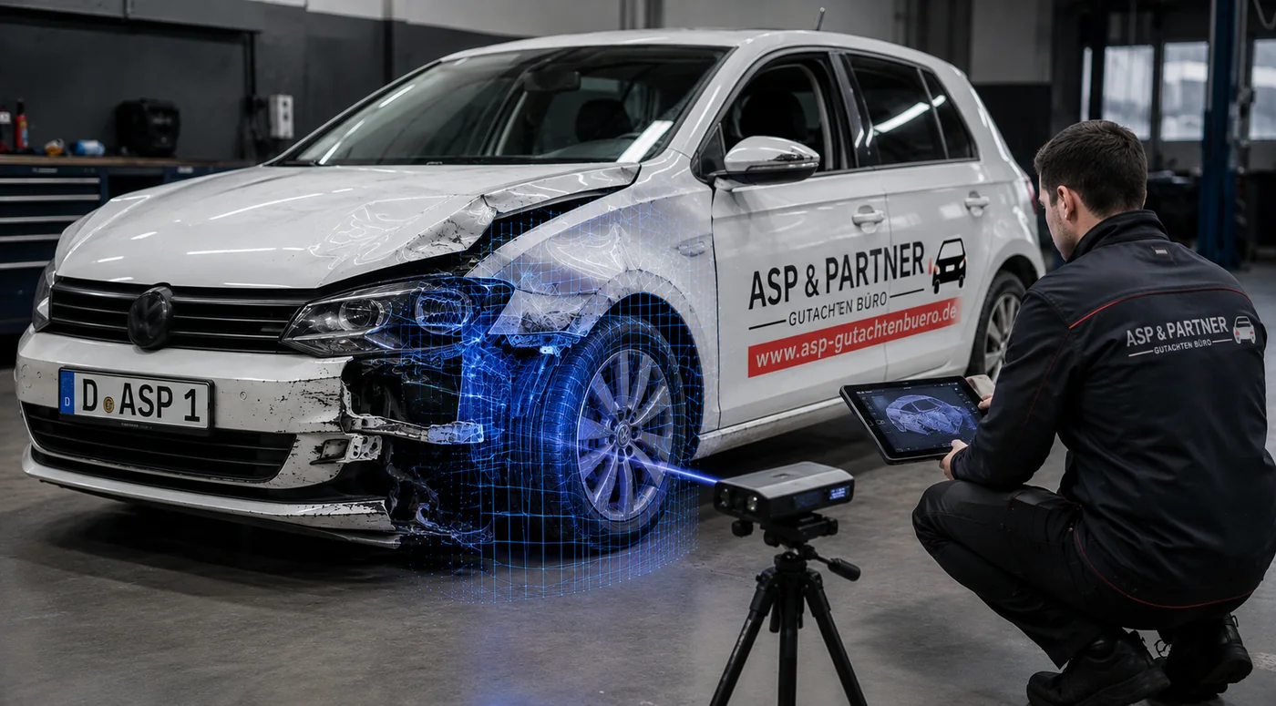 Kollisionsanalyse eines Unfallfahrzeugs durch ASP & Partner