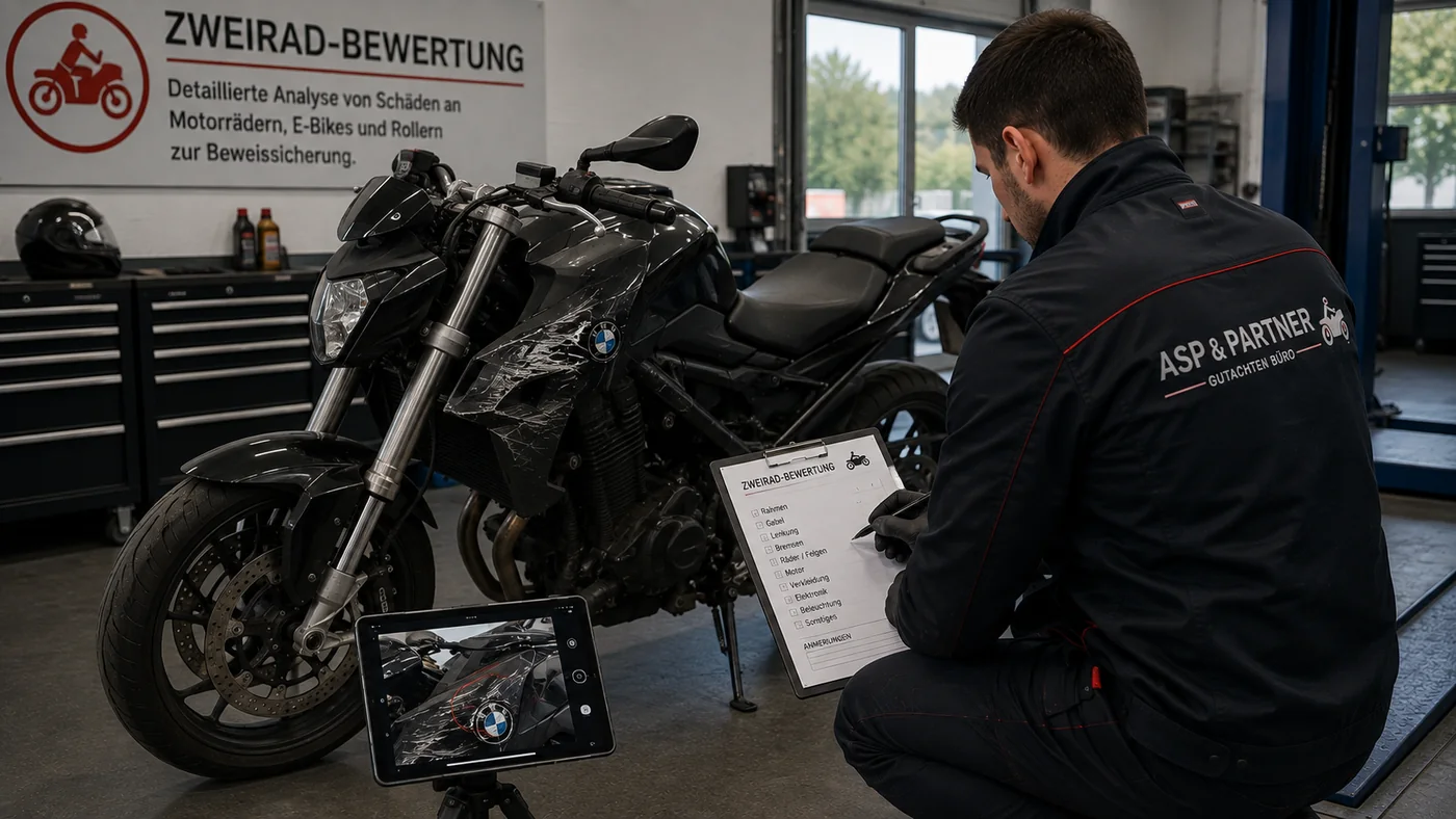 Zweirad-Bewertung eines beschädigten Motorrads